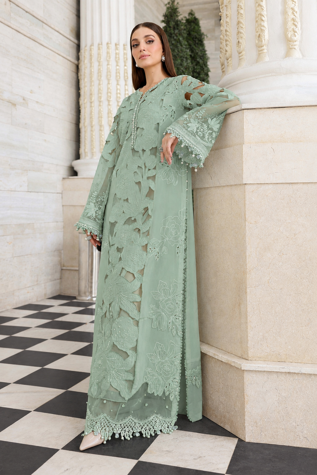 (Maria.B) SEE GREEN Unstitched Dhanak 3pcs B#007