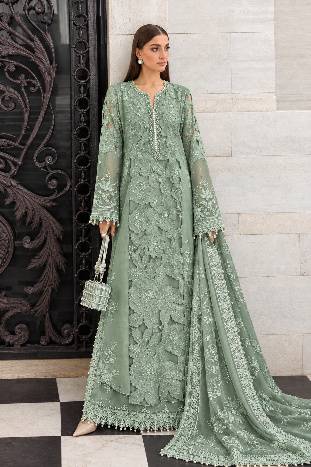 (Maria.B) SEE GREEN Unstitched Dhanak 3pcs B#007