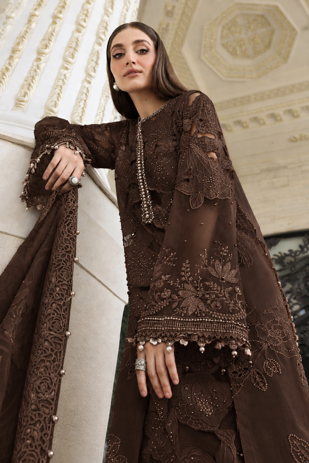 (Maria.B) BROWN Unstitched Dhanak 3pcs B#007