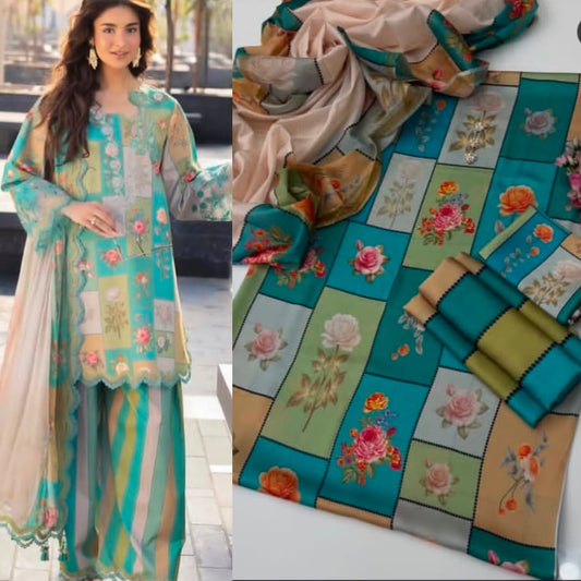 New Deigns printed Silk 3piecs suits latest premium edition summer collections-012