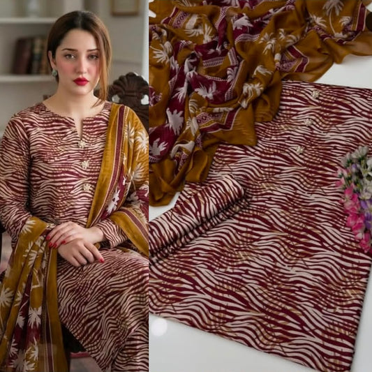 New Deigns printed Silk 3piecs suits latest premium edition summer collections-019