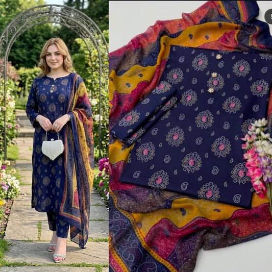 New Deigns printed Silk 3piecs suits latest premium edition summer collections-020