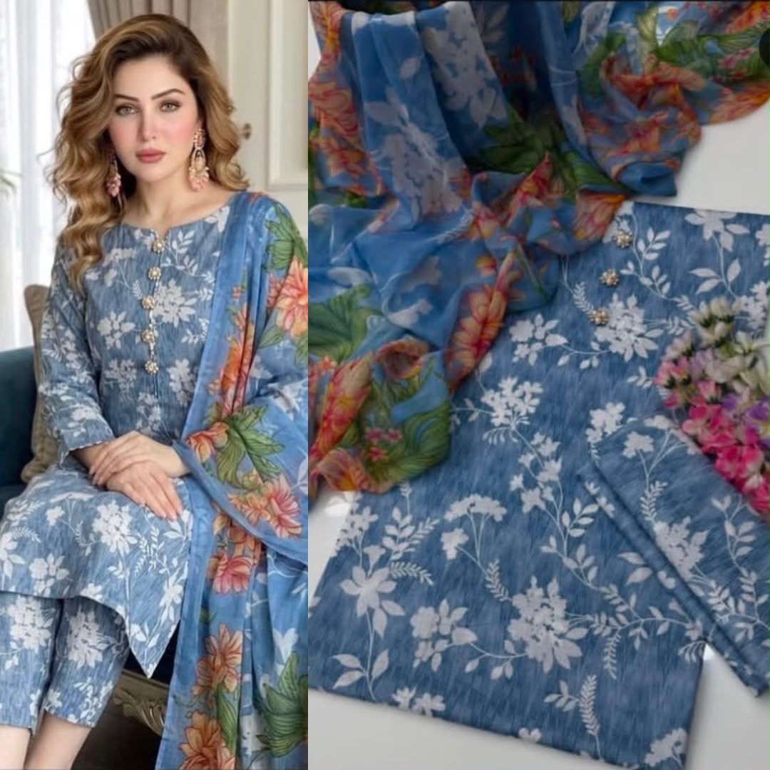 New Deigns printed Silk 3piecs suits latest premium edition summer collections-022
