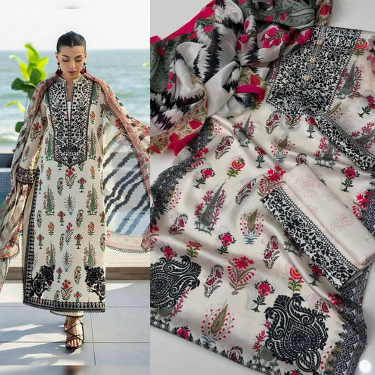 New Deigns printed Silk 3piecs suits latest premium edition summer collections-023