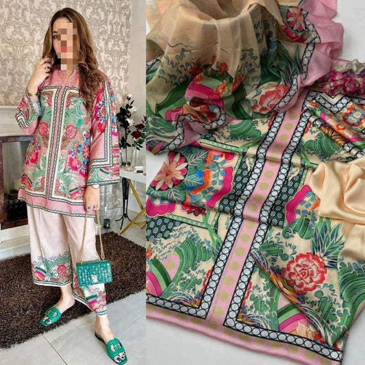 New Deigns printed Silk 3piecs suits latest premium edition summer collections-030