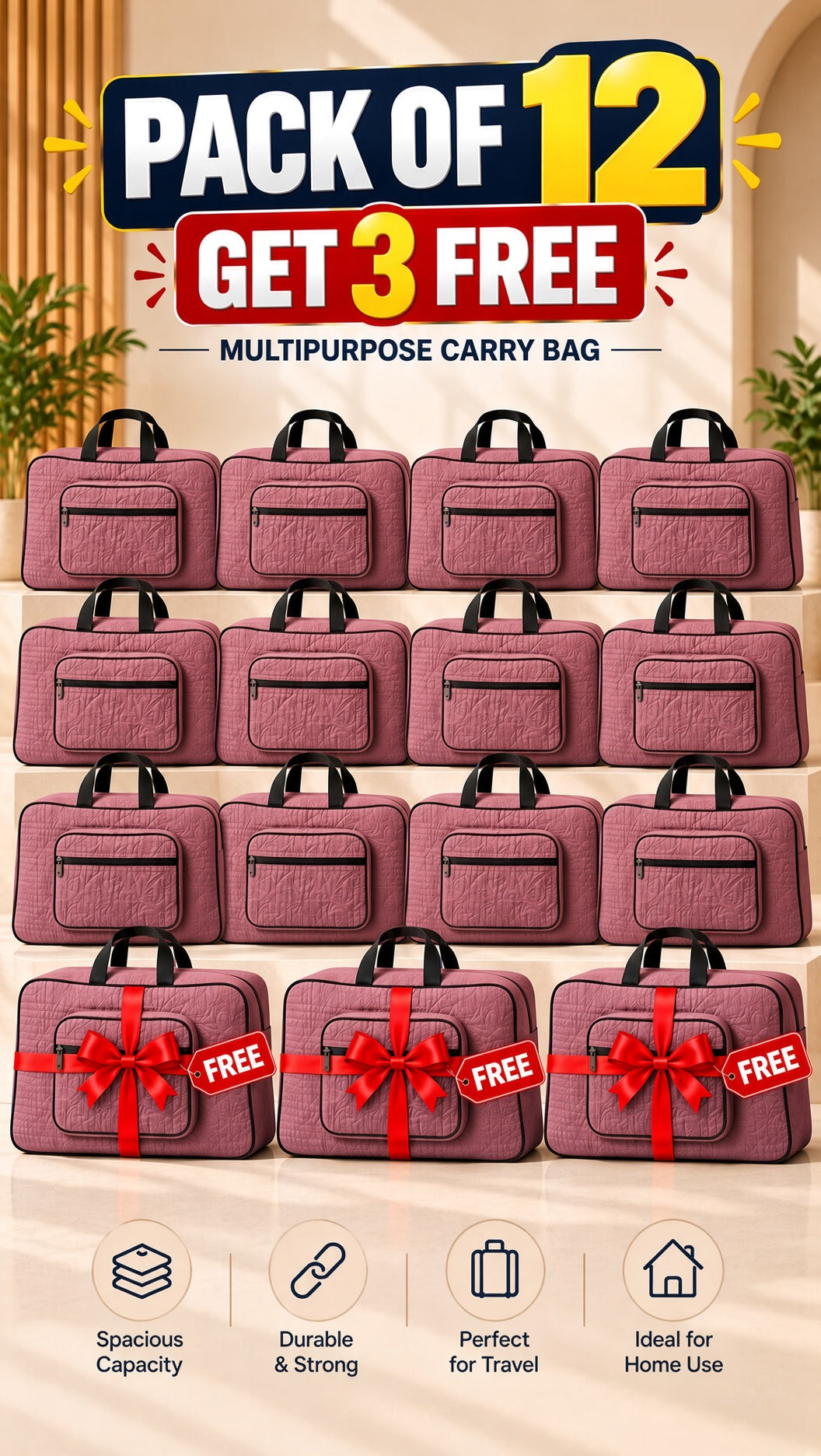 Signature Carry Ease Quilted Bag - Storage & Travelling Bag [Carrot]